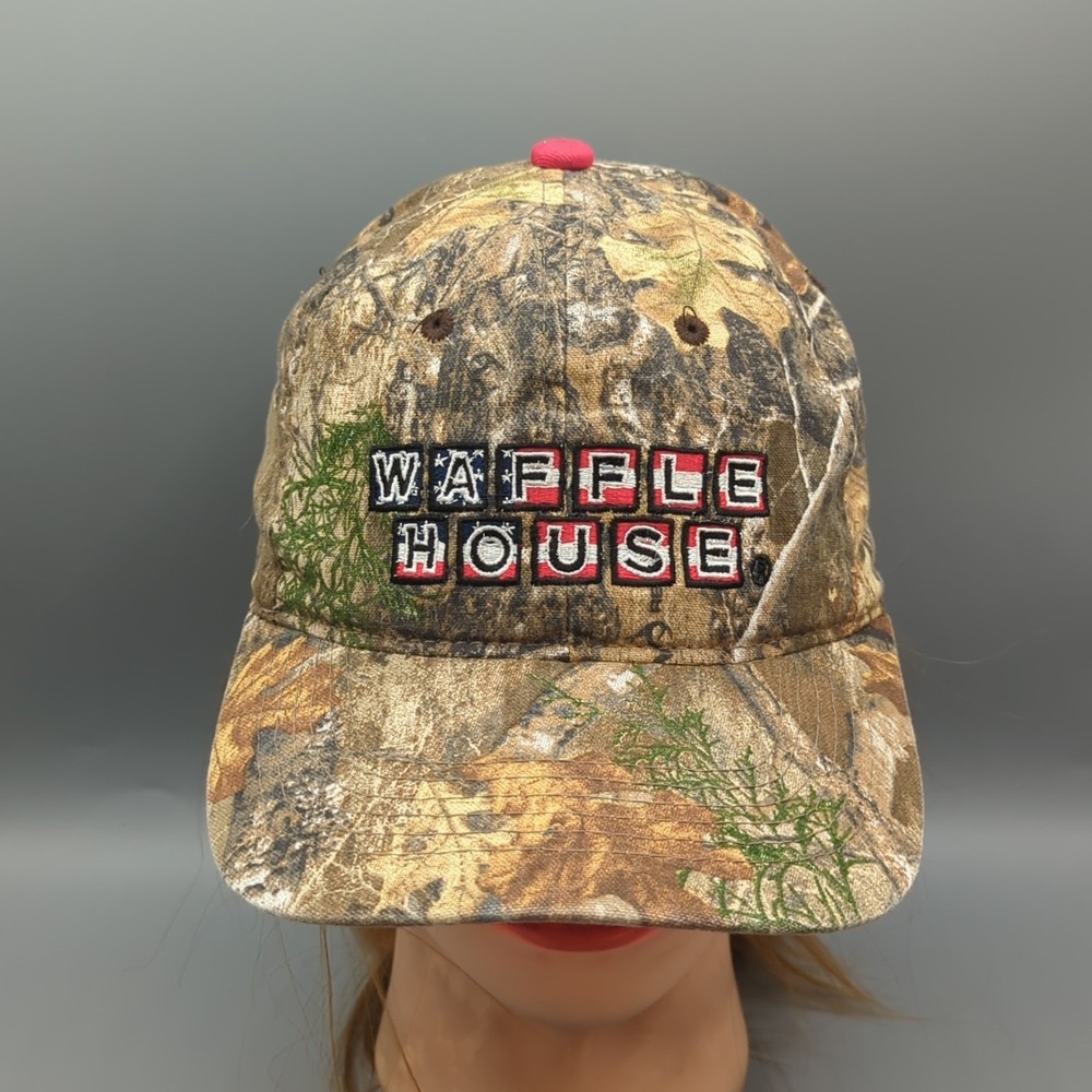 Waffle House USA Flag Script Realtree Camo Hat Outdoor Cap Strapback OSFM RARE